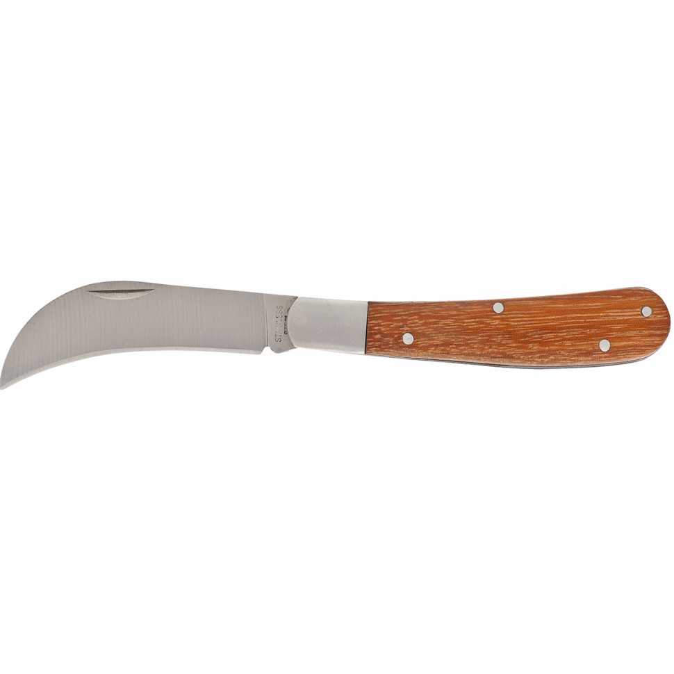 Нож садовый складной, изогнутое лезвие, 170 мм, деревянная рукоятка, Palisad Универсальные фото, изображение